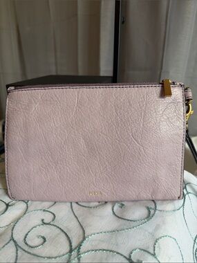 Fossil Pale Pink Leather Crossbody with Gold Hardware